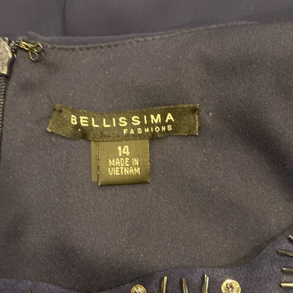 Bellisima Fashion Navy Blue Embellished Tiered Sleeveless Dress Size 14 - Picture 5 of 7